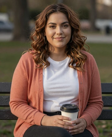 Camila, a careful first-time online dater enjoying a safe meetup after using Loviaflame